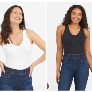Spanx Suit Yourself Scoop Neck Tank Bodysuit In White & Black